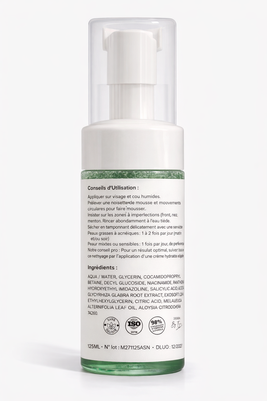 Mousse purifiante visage Ussul acide salicylique niacinamide peau grasse acné