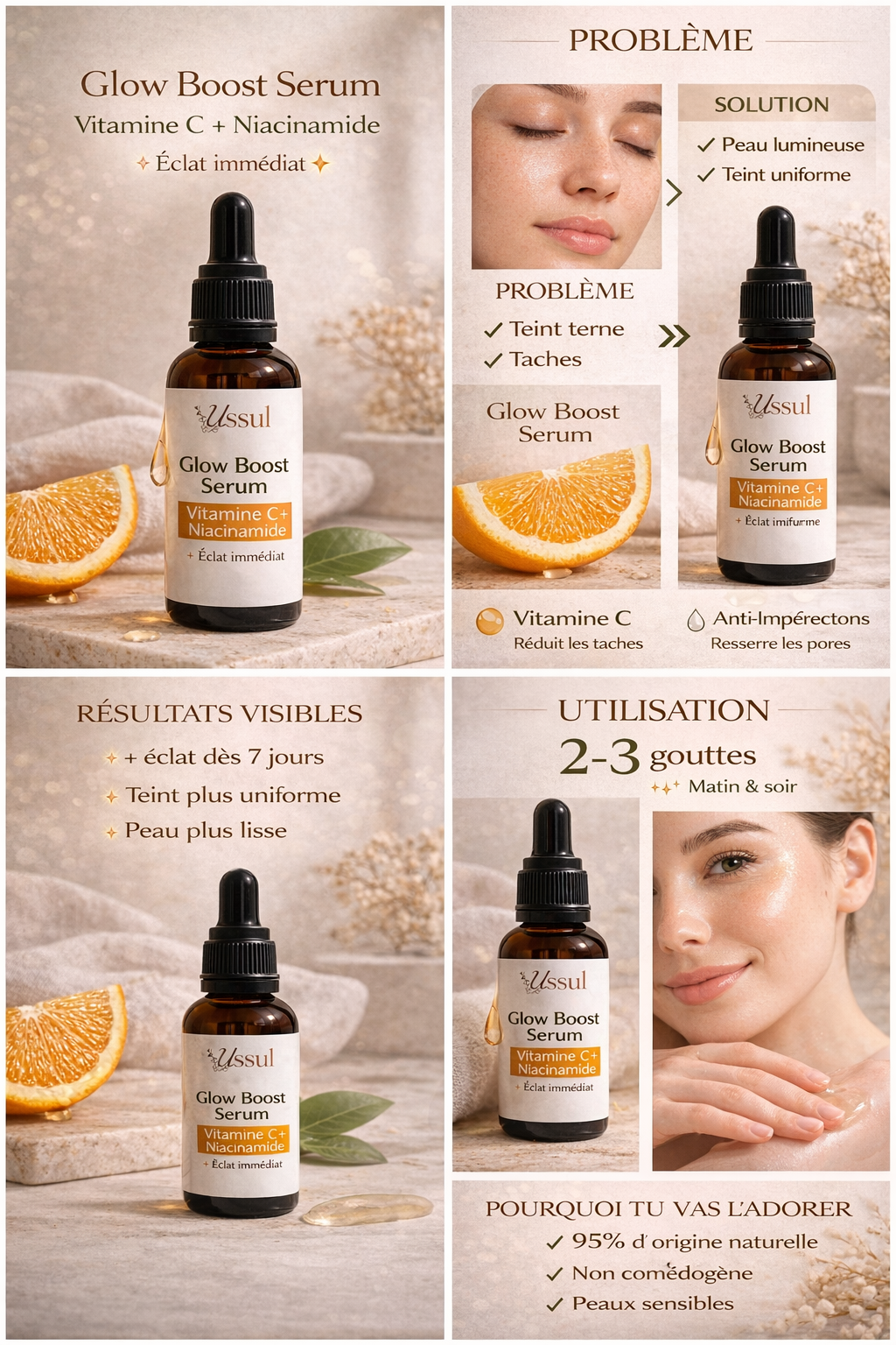 serum vitamine c niacinamide ussul glow boost serum eclat peau anti taches