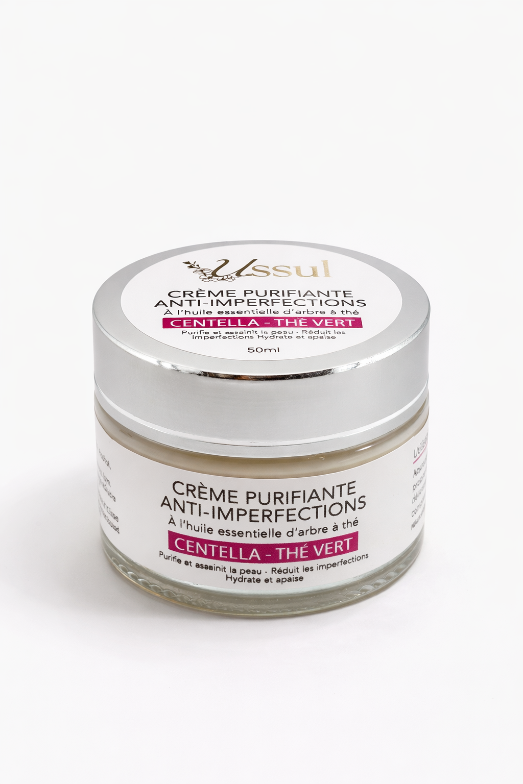 Crème purifiante anti imperfections centella asiatica thé vert Ussul peau grasse acné