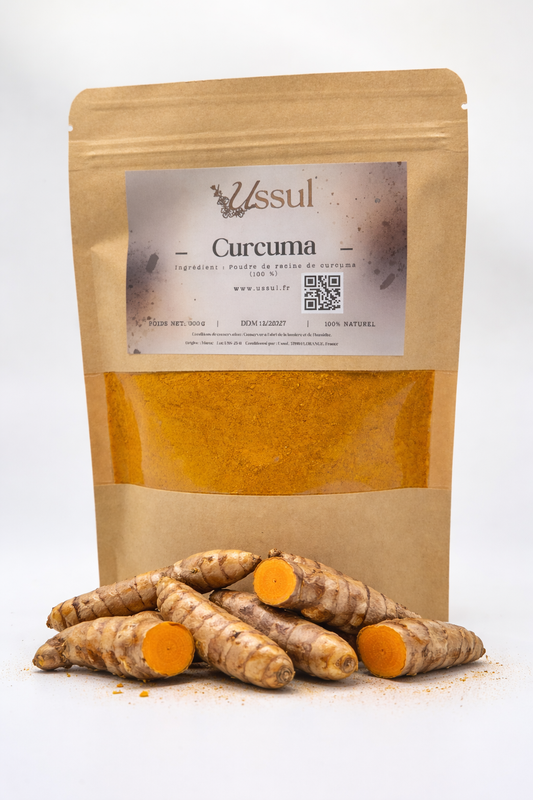 Sachet kraft Ussul curcuma moulu 100g – épice naturelle origine Maroc