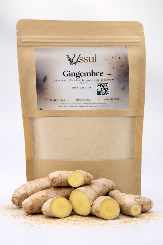Sachet kraft Ussul gingembre moulu 100g – épice naturelle origine Maroc