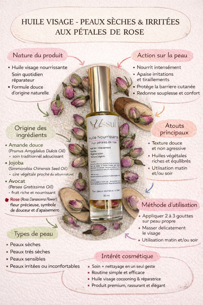 Huile visage peaux sèche  infusée aux pétales de roses Ussul