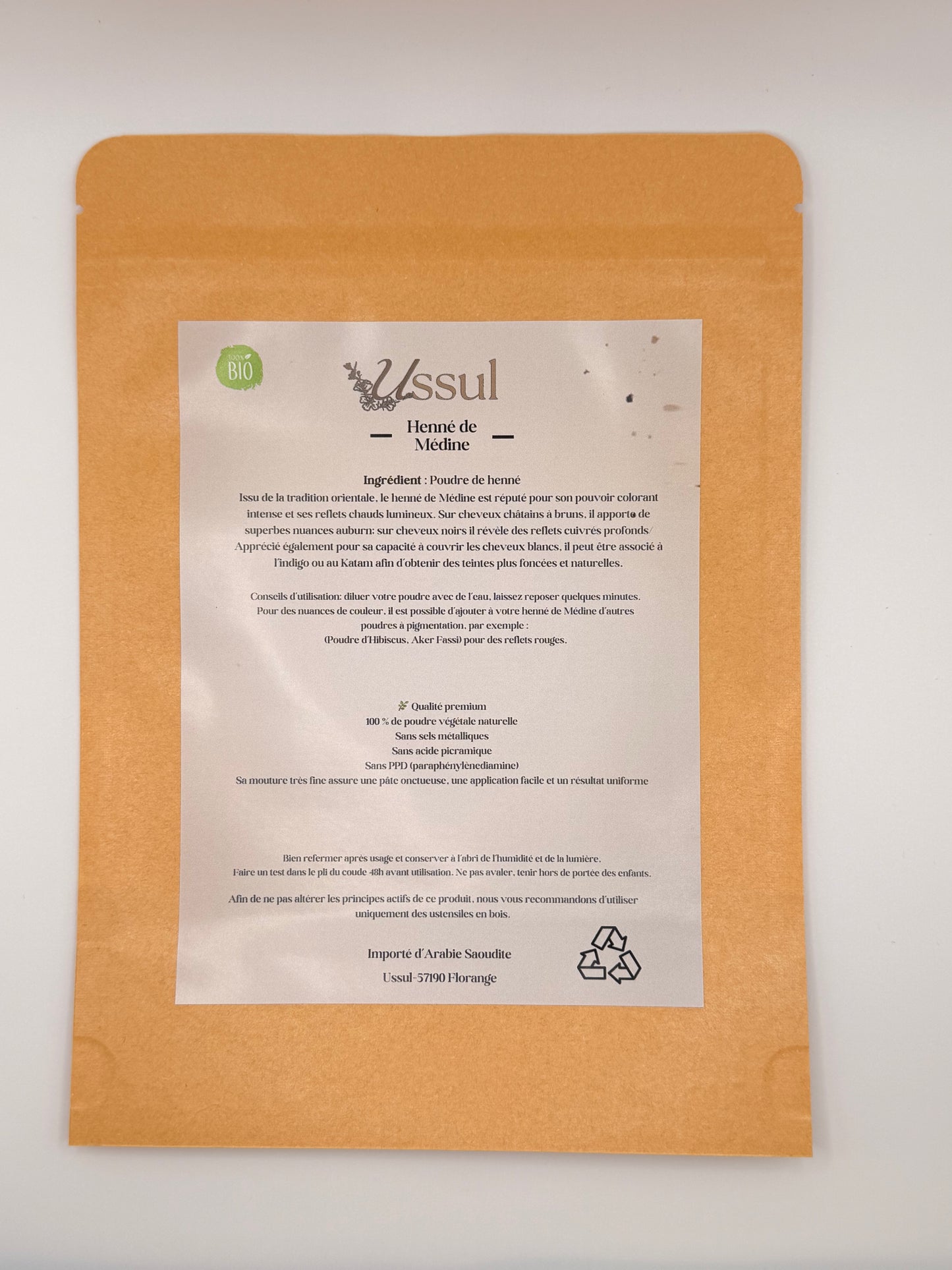 Henné de Médine Ussul colorant capillaire végétal