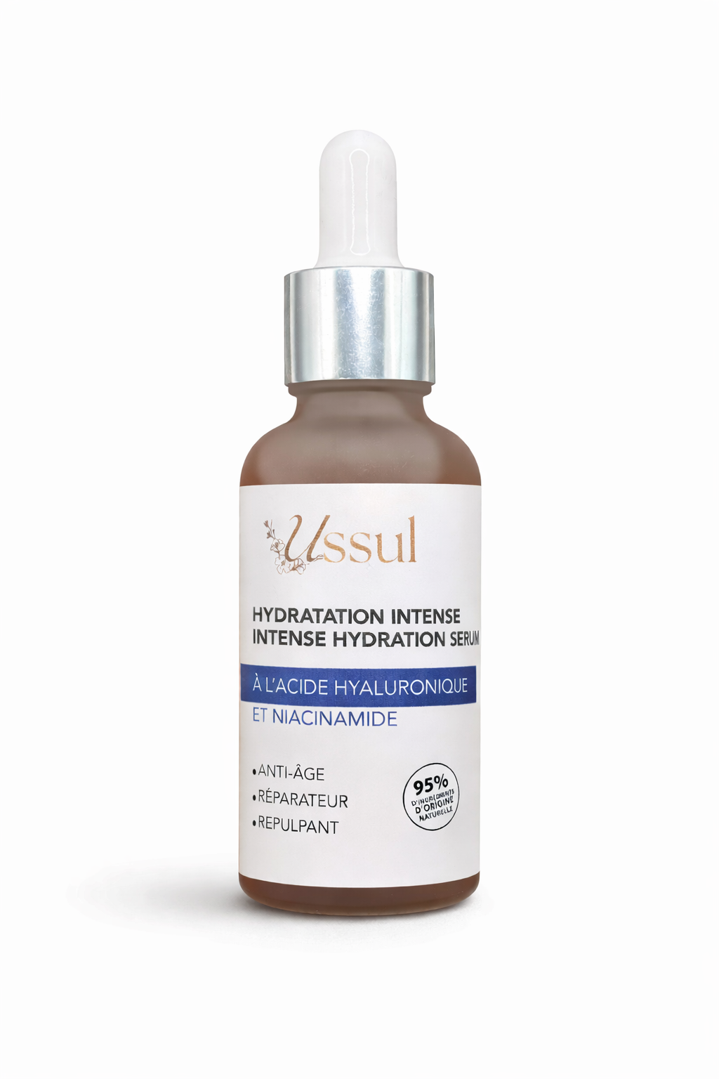 Sérum hydratation intense Ussul à l’acide hyaluronique et niacinamide – soin visage repulpant et anti-âge 95% d’origine naturelle