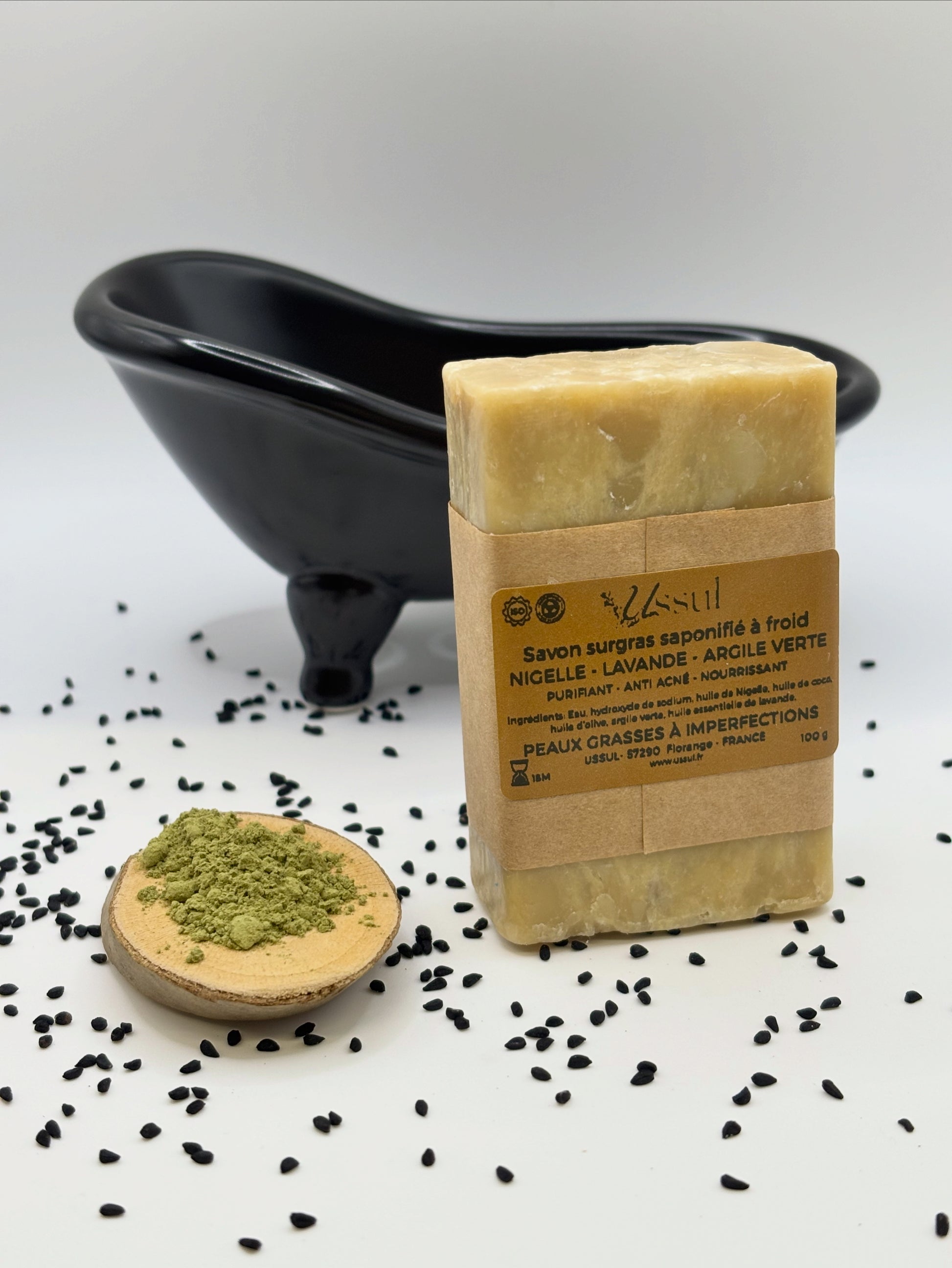 Savon Nigelle Lavande Argile verte saponifié à froid USSUL