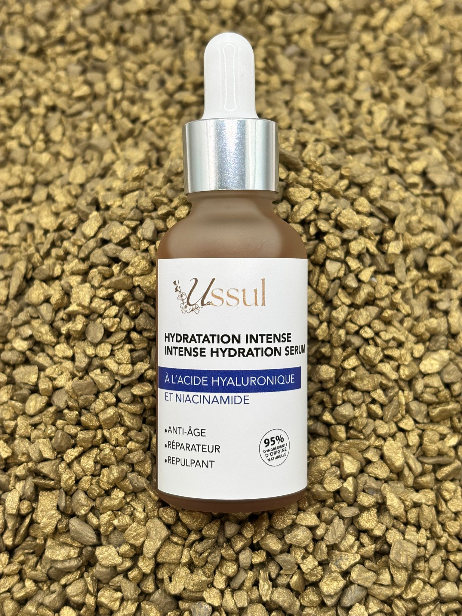 Sérum hydratation intense Ussul à l’acide hyaluronique et niacinamide – soin visage repulpant et anti-âge 95% d’origine naturelle